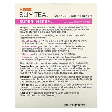 Травяной чай Hobe Labs Ultra Slim Tea Super Herbal 24 Bags, без кофеина, 48 г, чайные пакетики
