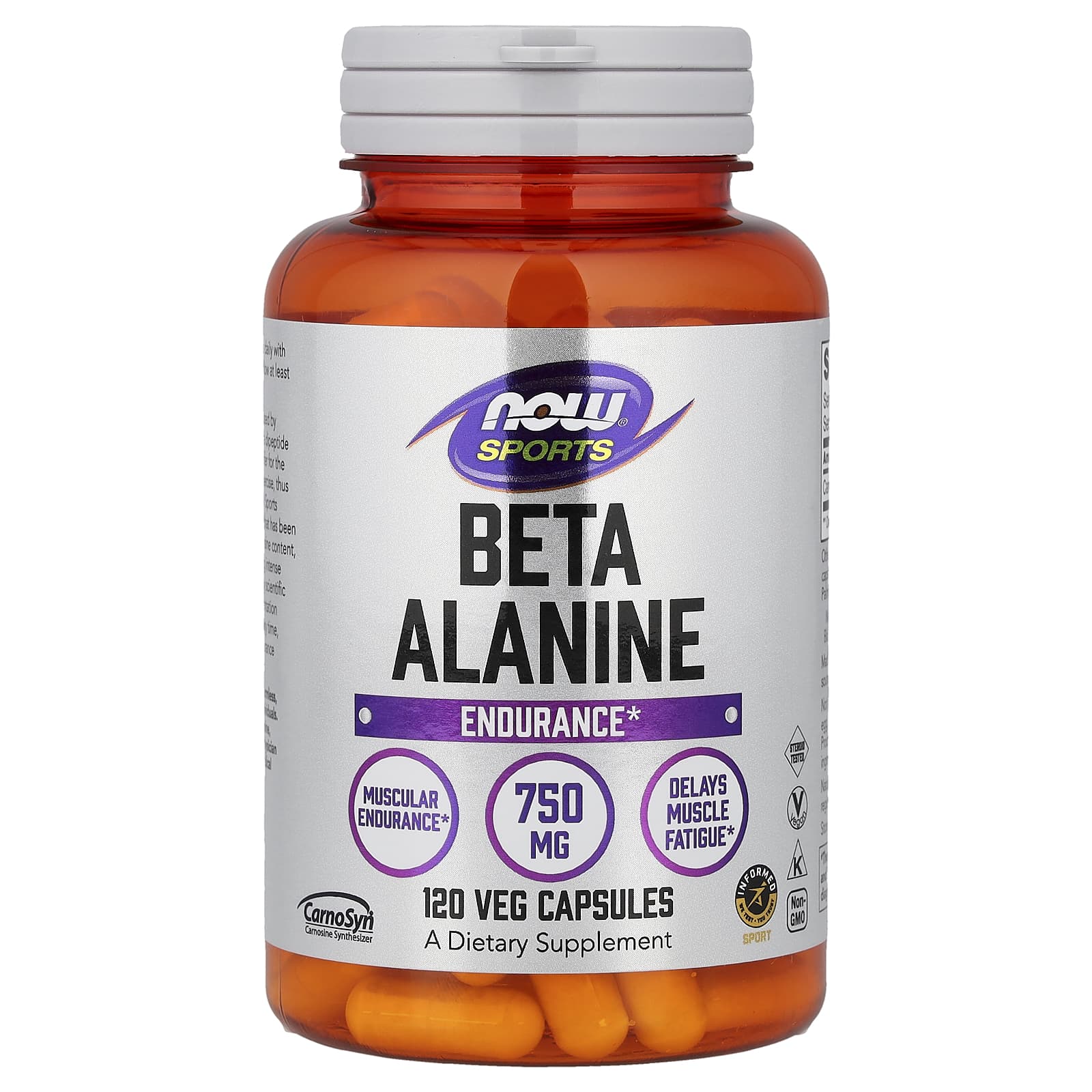 Бета-аланин NOW Foods Sports Beta-Alanine, оттенок Endurance, 750 мг, 120 растительных капсул