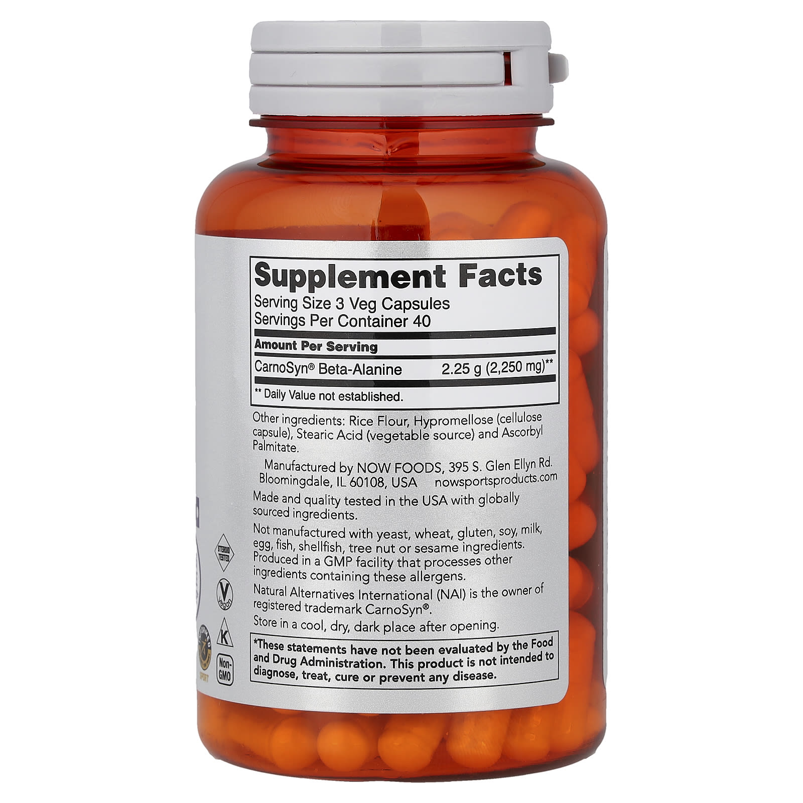 Бета-аланин NOW Foods Sports Beta-Alanine, оттенок Endurance, 750 мг, 120 растительных капсул — фото 2