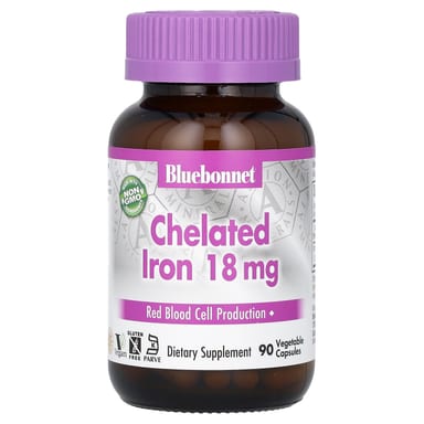 Железо Bluebonnet Nutrition Chelated, 18 мг, 90 растительных капсул