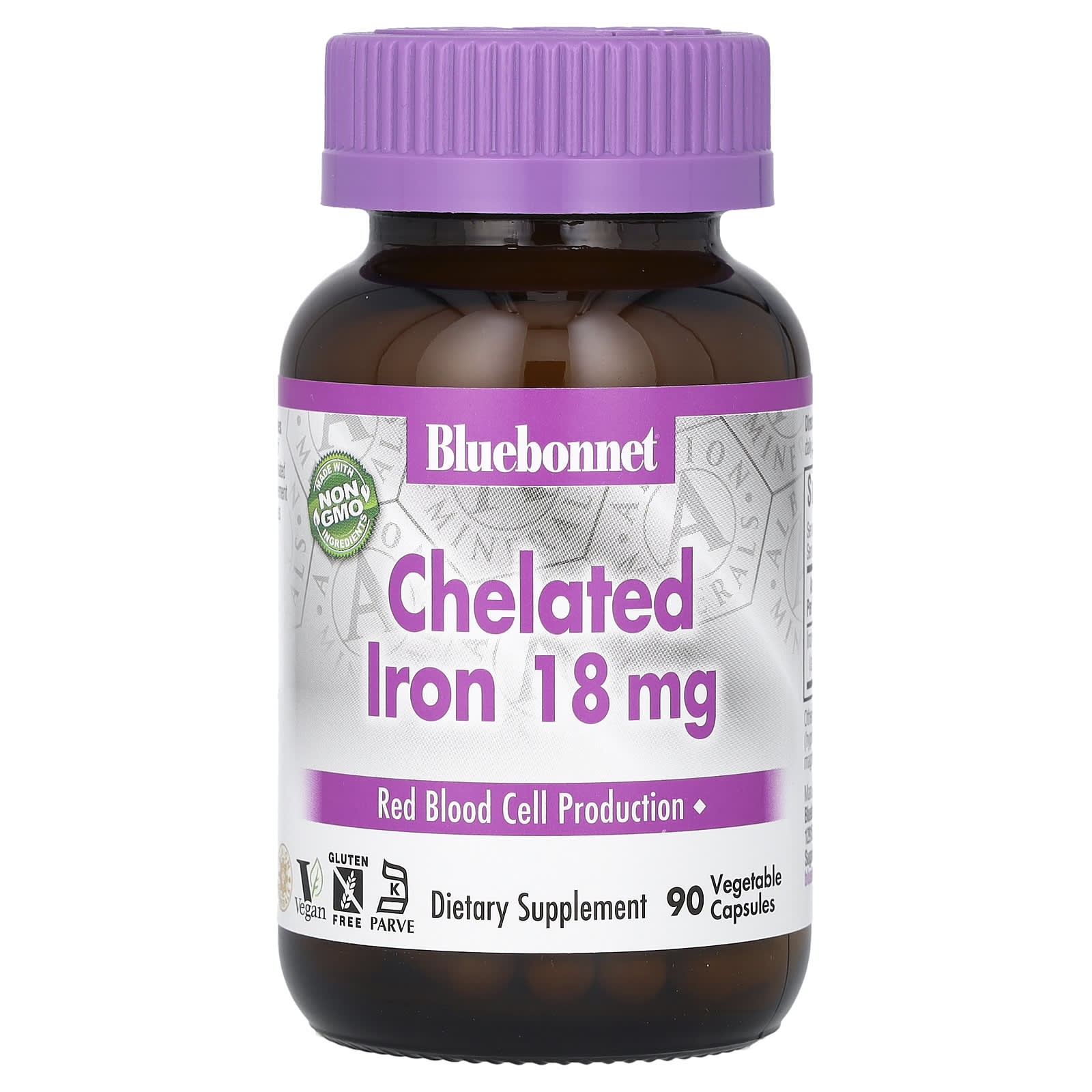 Железо Bluebonnet Nutrition Chelated, 18 мг, 90 растительных капсул