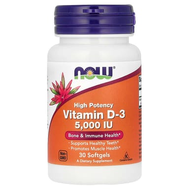 Витамин D3 NOW Foods High Potency, 5000 МЕ, 30 мягких капсул