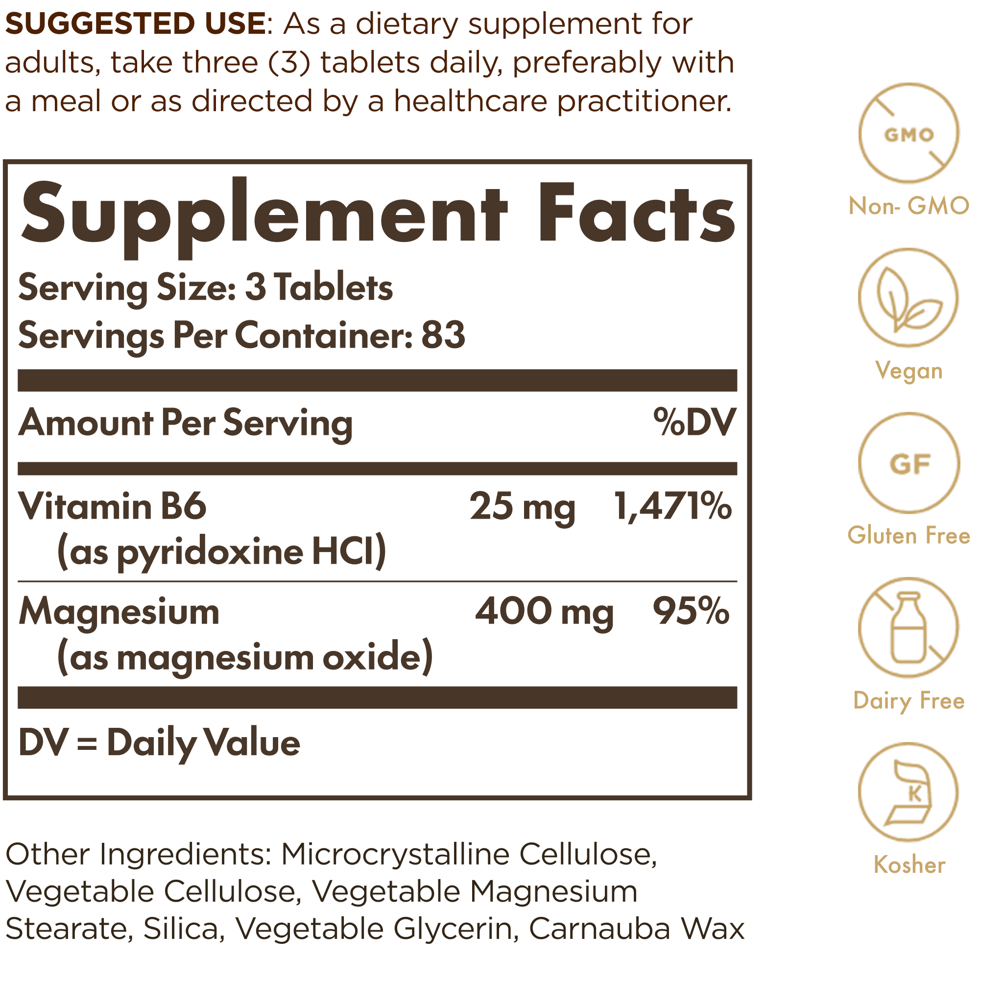 Магний Solgar with Vitamin B6, 250 таблеток