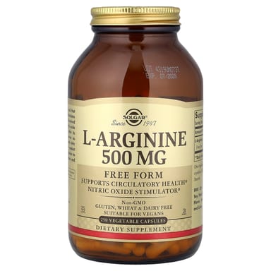 L-аргинин Solgar L-Arginine Free Form, 500 мг, 250 растительных капсул