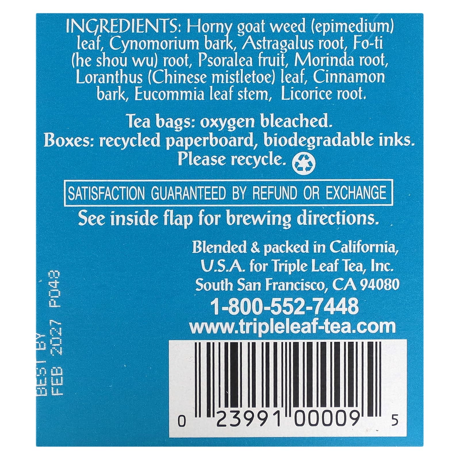 Чайные пакетики Triple Leaf Tea Horny Goat Weed 20, без кофеина, 38 г — фото 3