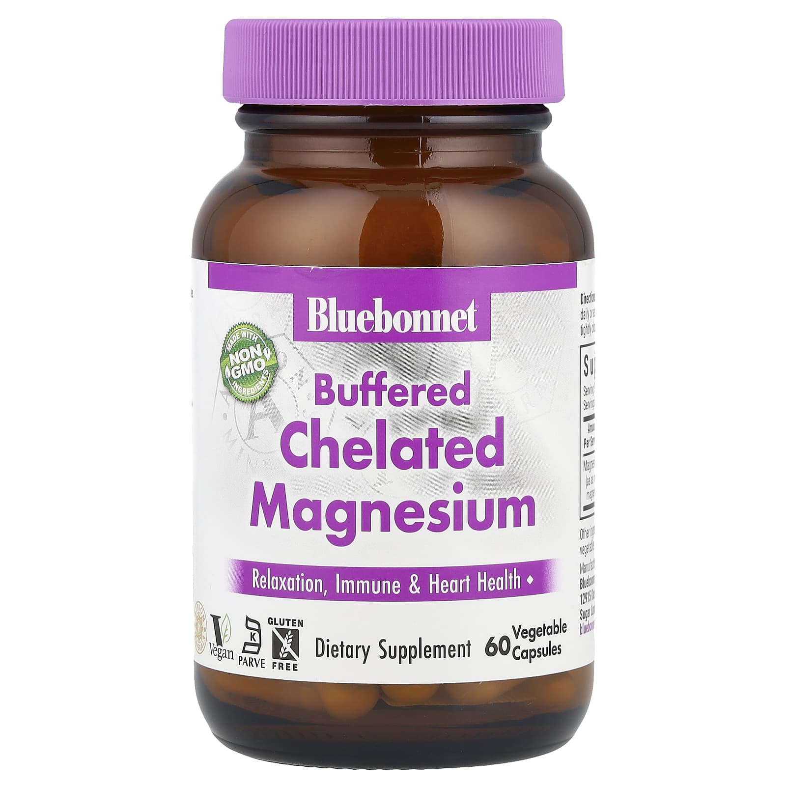 Магний Bluebonnet Nutrition Buffered Chelated, 200 мг, 60 растительных капсул