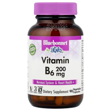 Фото товара: Витамин B6 Bluebonnet Nutrition, 200 мг, 90 растительных капсул