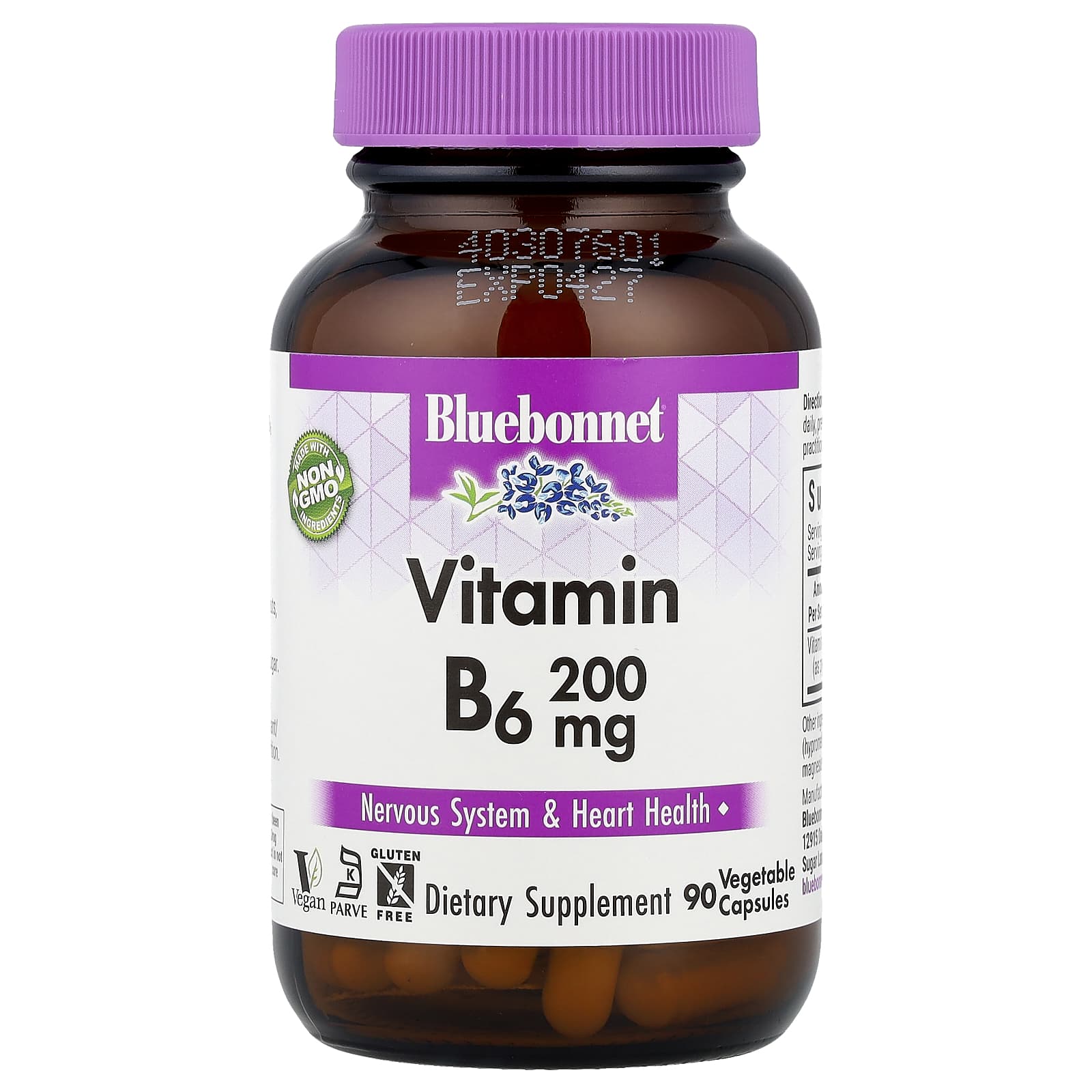 Витамин B6 Bluebonnet Nutrition, 200 мг, 90 растительных капсул