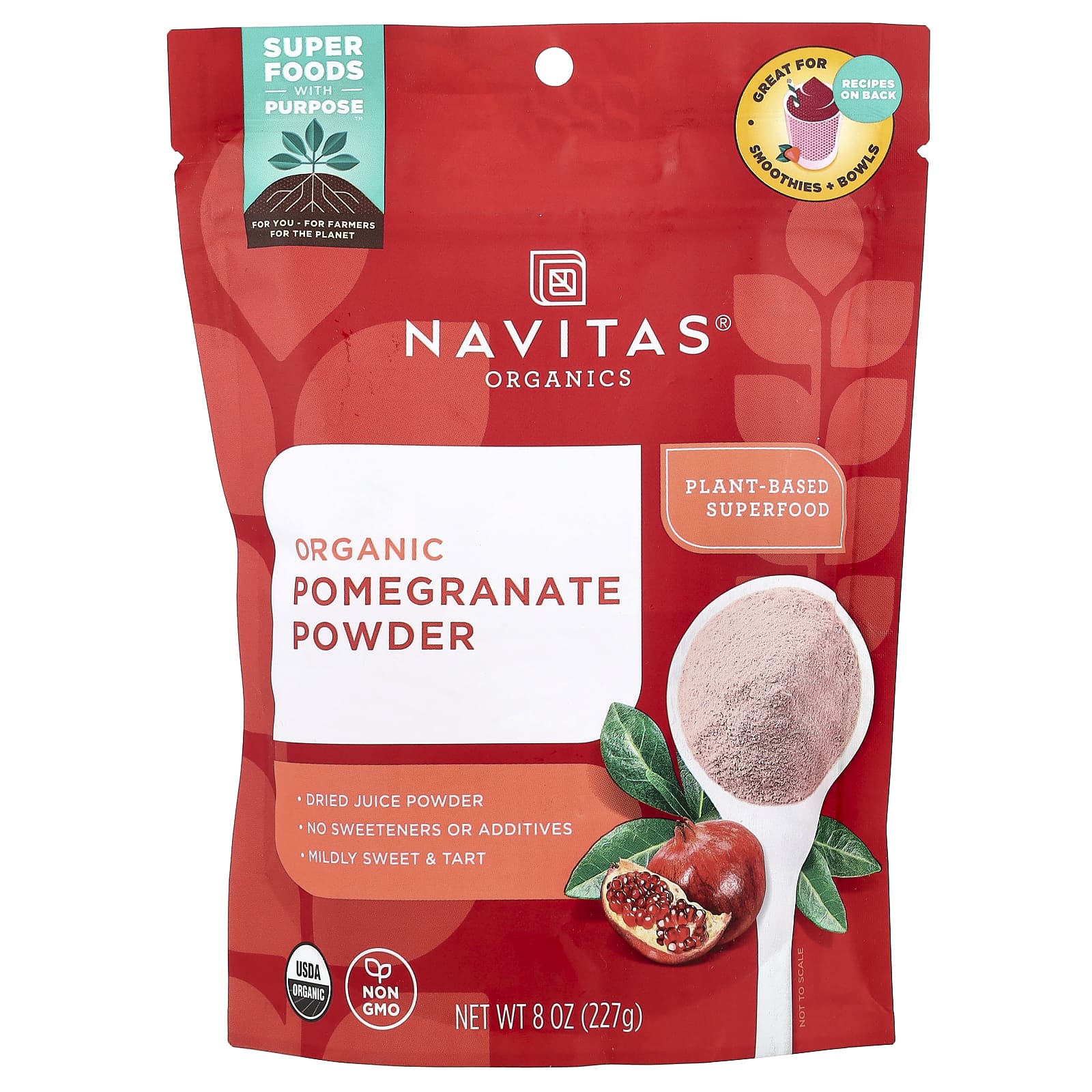Гранат Navitas Organics, вкус Organic Pomegranate Powder, 227 г, порошок