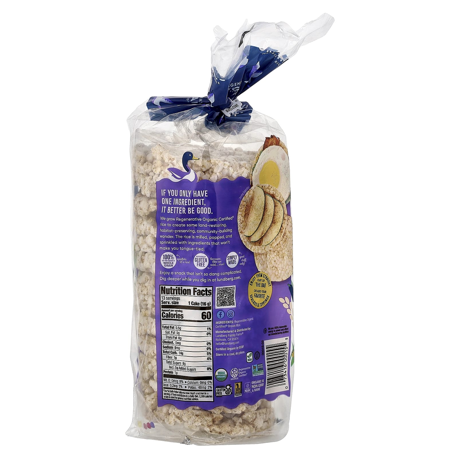 Рис Lundberg Organic Brown Cakes Salt-Free, 202 г — фото 2