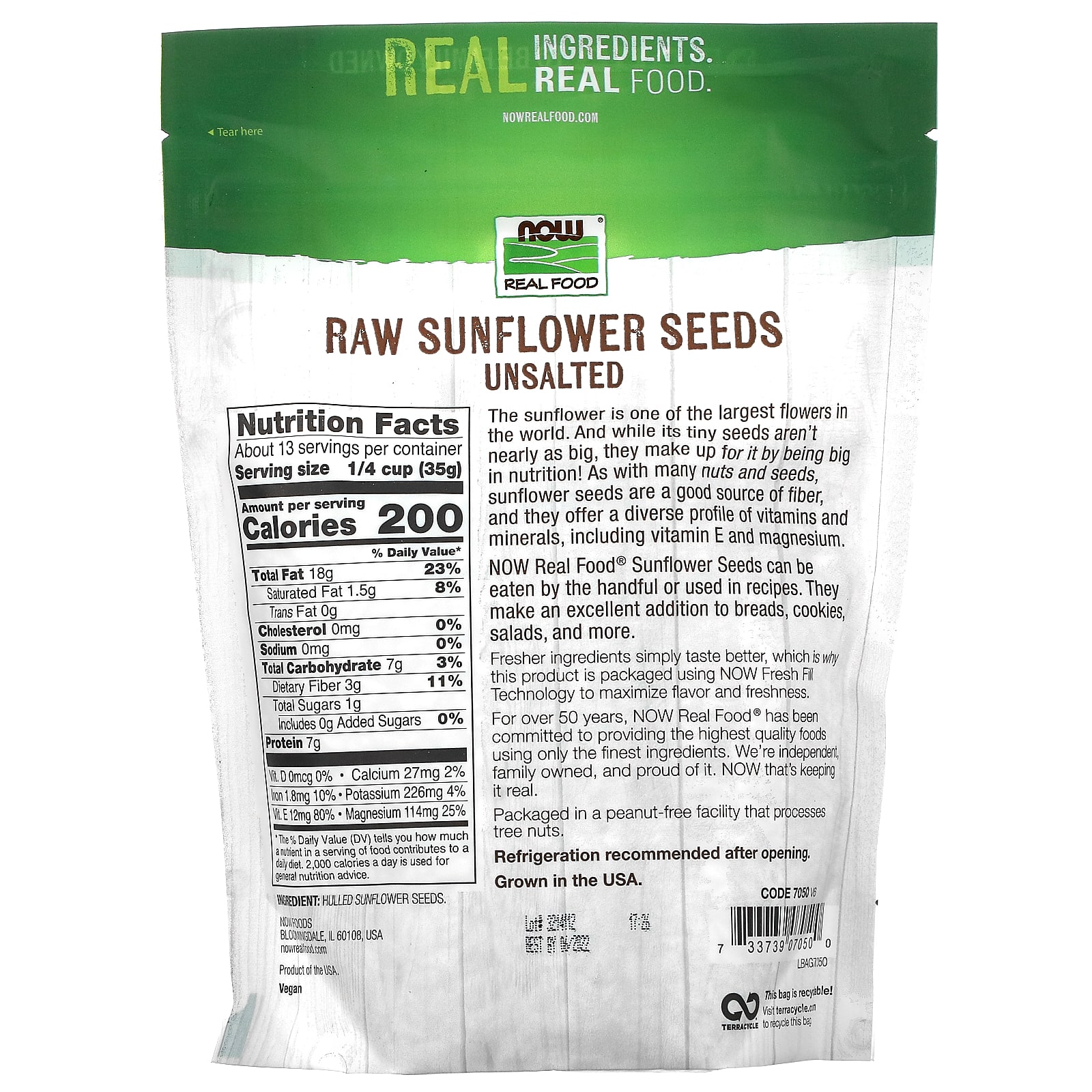 Семена подсолнечника NOW Foods Real Food, оттенок Unsalted, 454 г — фото 2