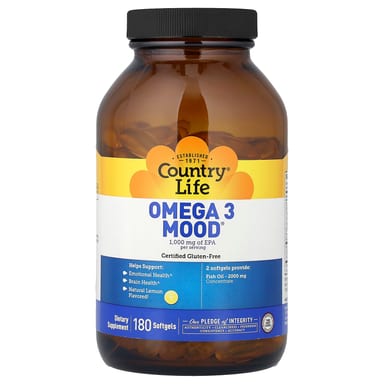 Омега-3 Country Life Mood®, вкус Natural Lemon, 180 мягких капсул