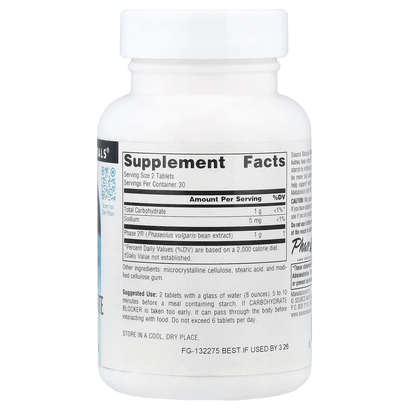 Блокатор углеводов Phase 2 Source Naturals Phase 2® Carbohydrate Blocker, 500 мг, 60 таблеток — фото 2