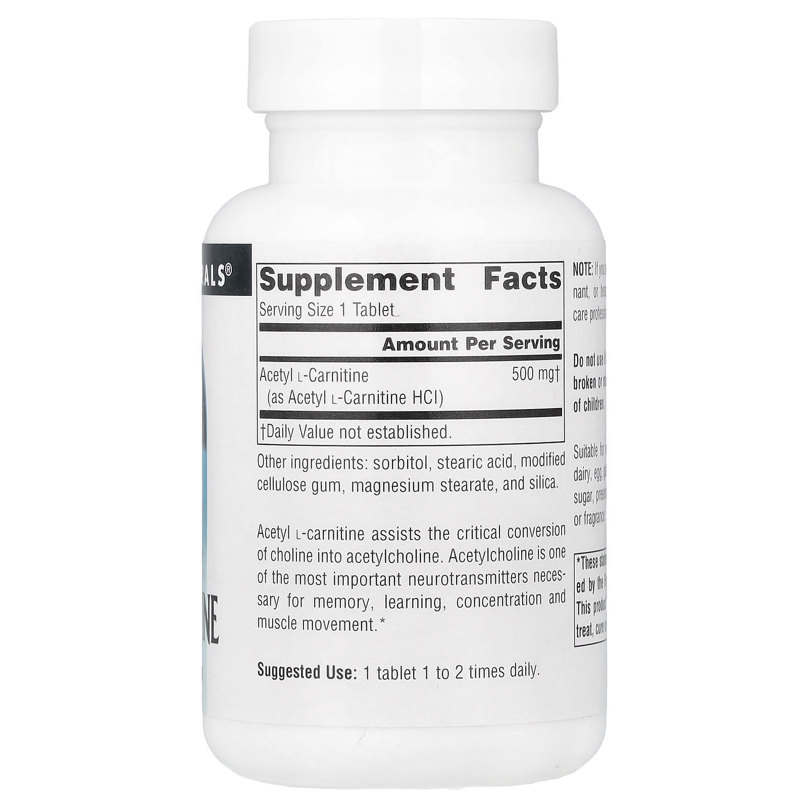 Ацетил-L-карнитин Source Naturals Acetyl L-Carnitine, 500 мг, 60 таблеток — фото 2