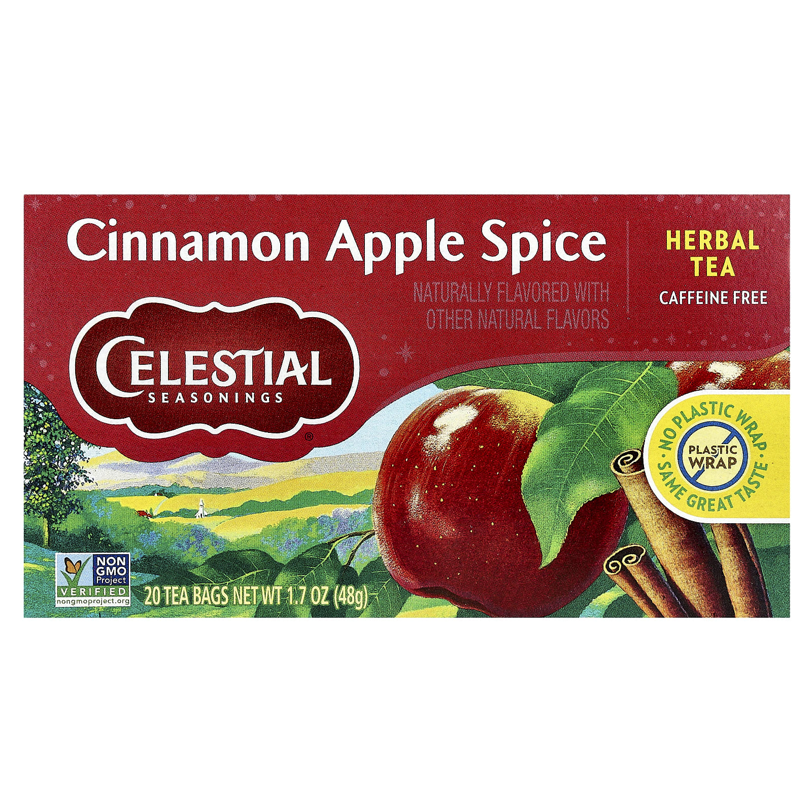 Травяной чай Celestial Seasonings 20 Tea Bags, без кофеина, вкус Cinnamon Apple Spice, 48 г, чайные пакетики — фото 2