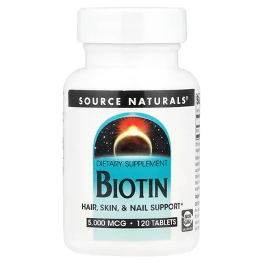Фото товара: Биотин Source Naturals, 5000 мкг, 120 таблеток