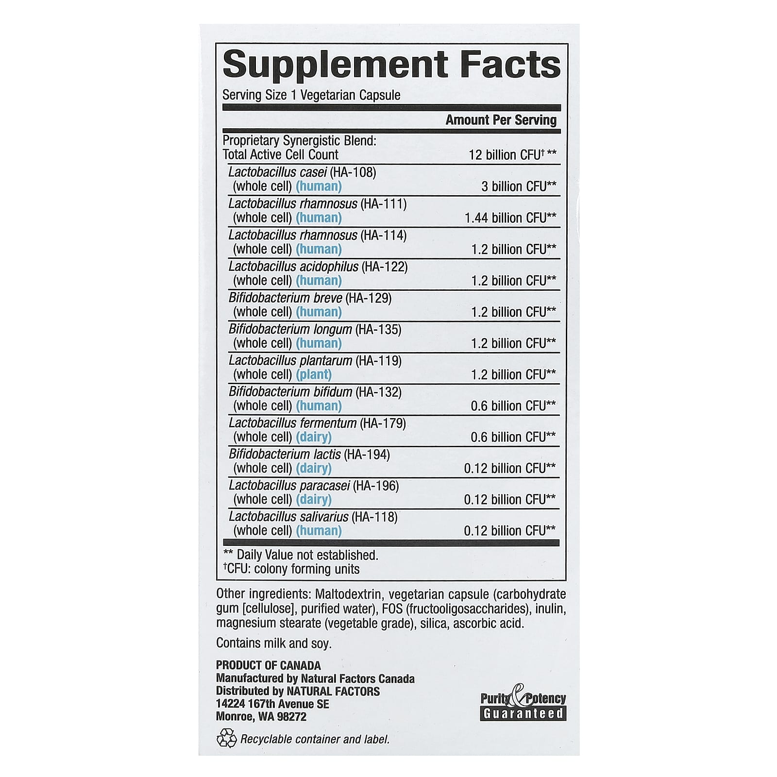 Пробиотик Natural Factors Ultimate 12 Billion, оттенок 12/12 Formula, 60 растительных капсул — фото 2
