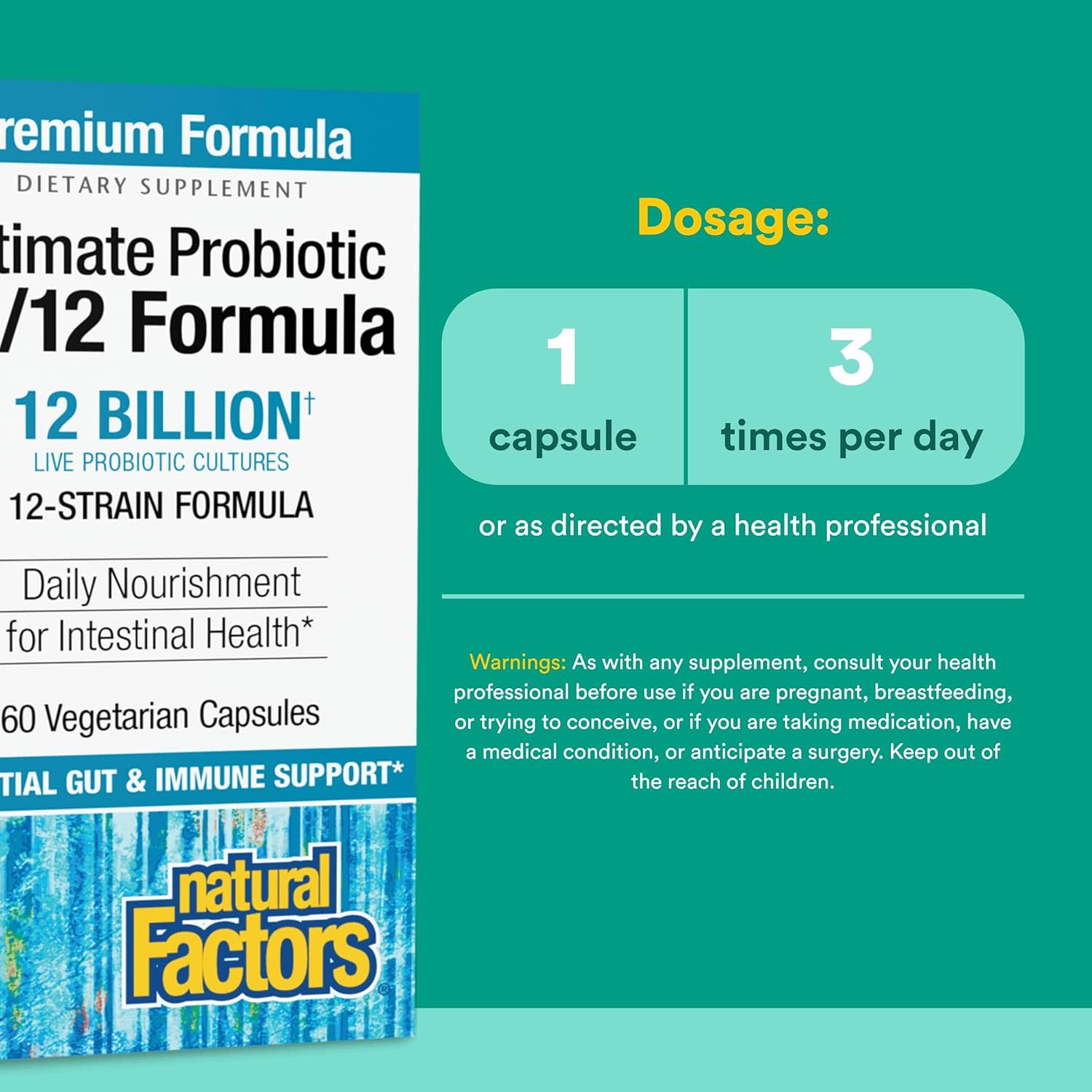 Пробиотик Natural Factors Ultimate 12 Billion, оттенок 12/12 Formula, 60 растительных капсул — фото 5