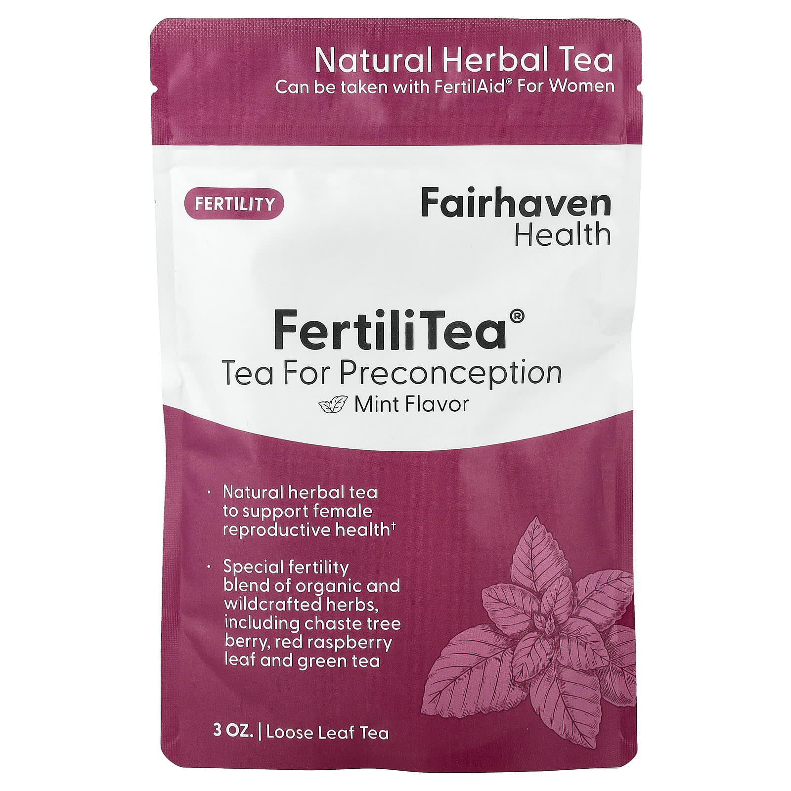 Чай Fairhaven Health FertiliTea® Loose Leaf For Preconception, вкус Mint, 3 унций