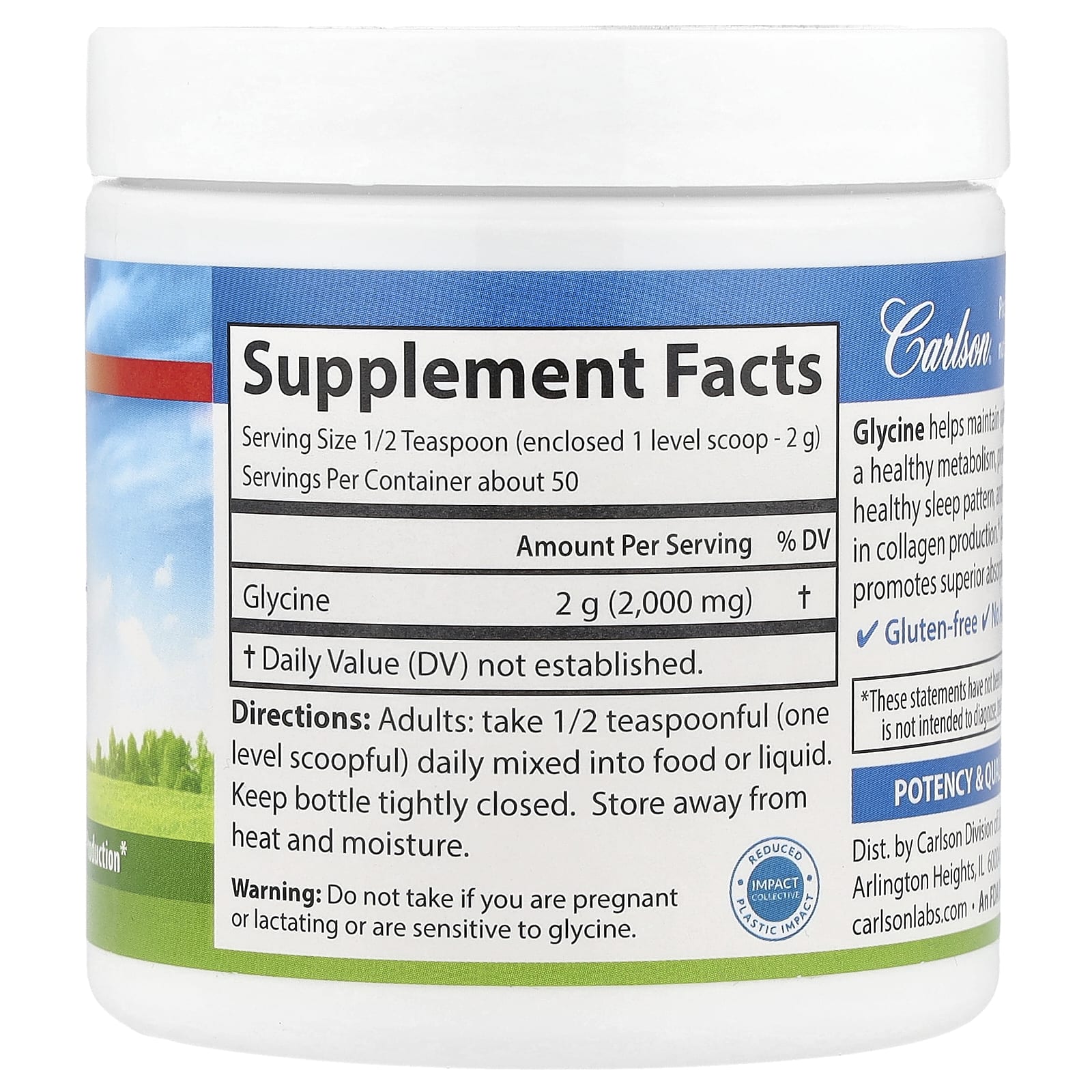 Аминокислота Carlson Glycine Powder Free Form, 100 г — фото 2