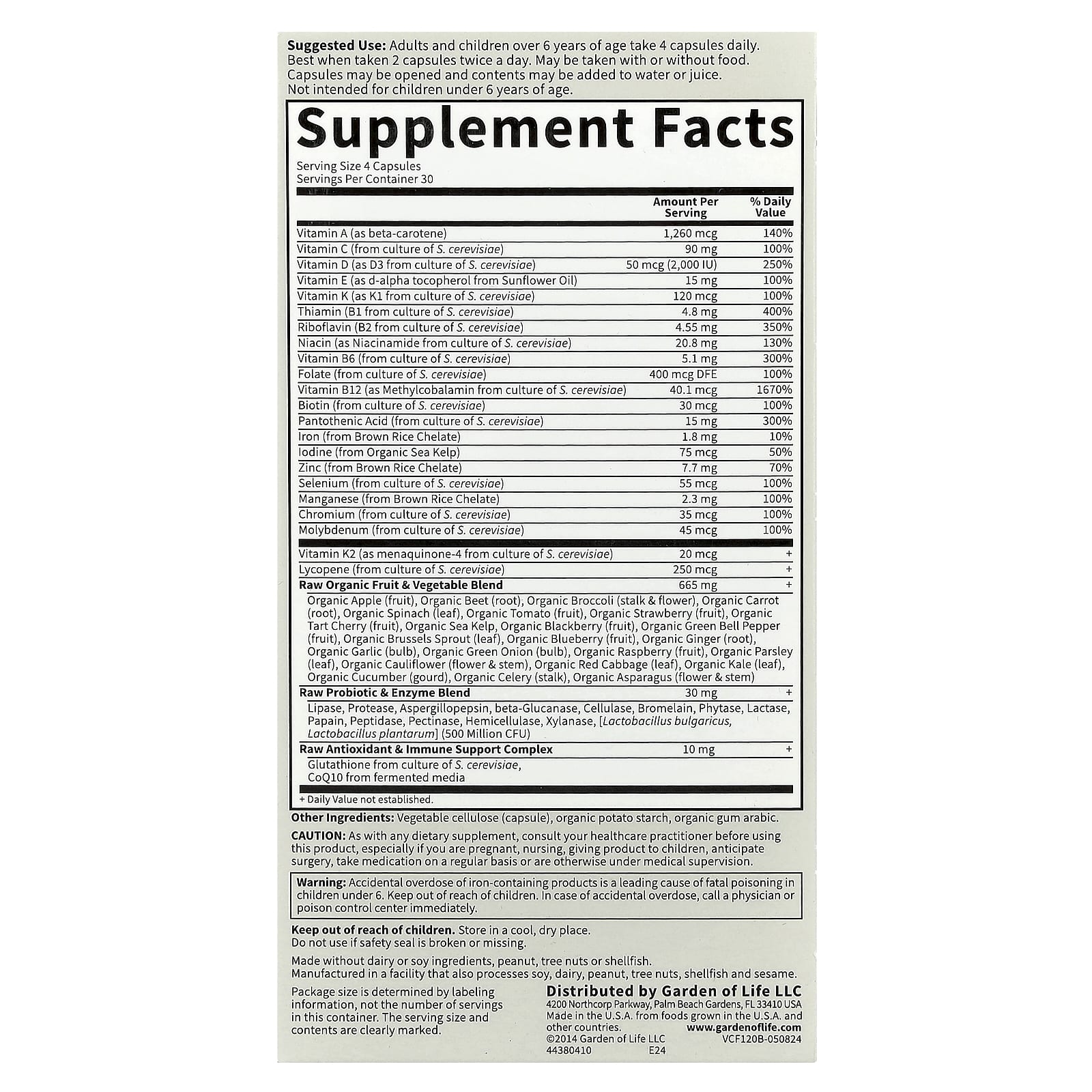 Мультивитамины Garden of Life Vitamin Code® Whole Food, оттенок Family, 120 растительных капсул — фото 3