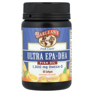 Фото товара: Рыбий жир Barlean's Fresh Catch® Ultra EPA/DHA, вкус «апельсин», 650 мг, 60 мягких капсул