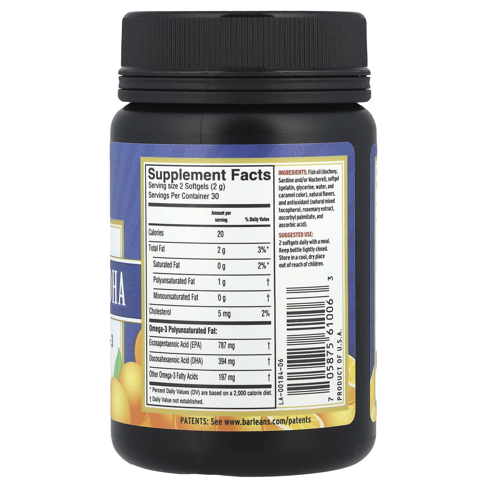 Рыбий жир Barlean's Fresh Catch® Ultra EPA/DHA, вкус Orange, 650 мг, 60 мягких капсул — фото 2