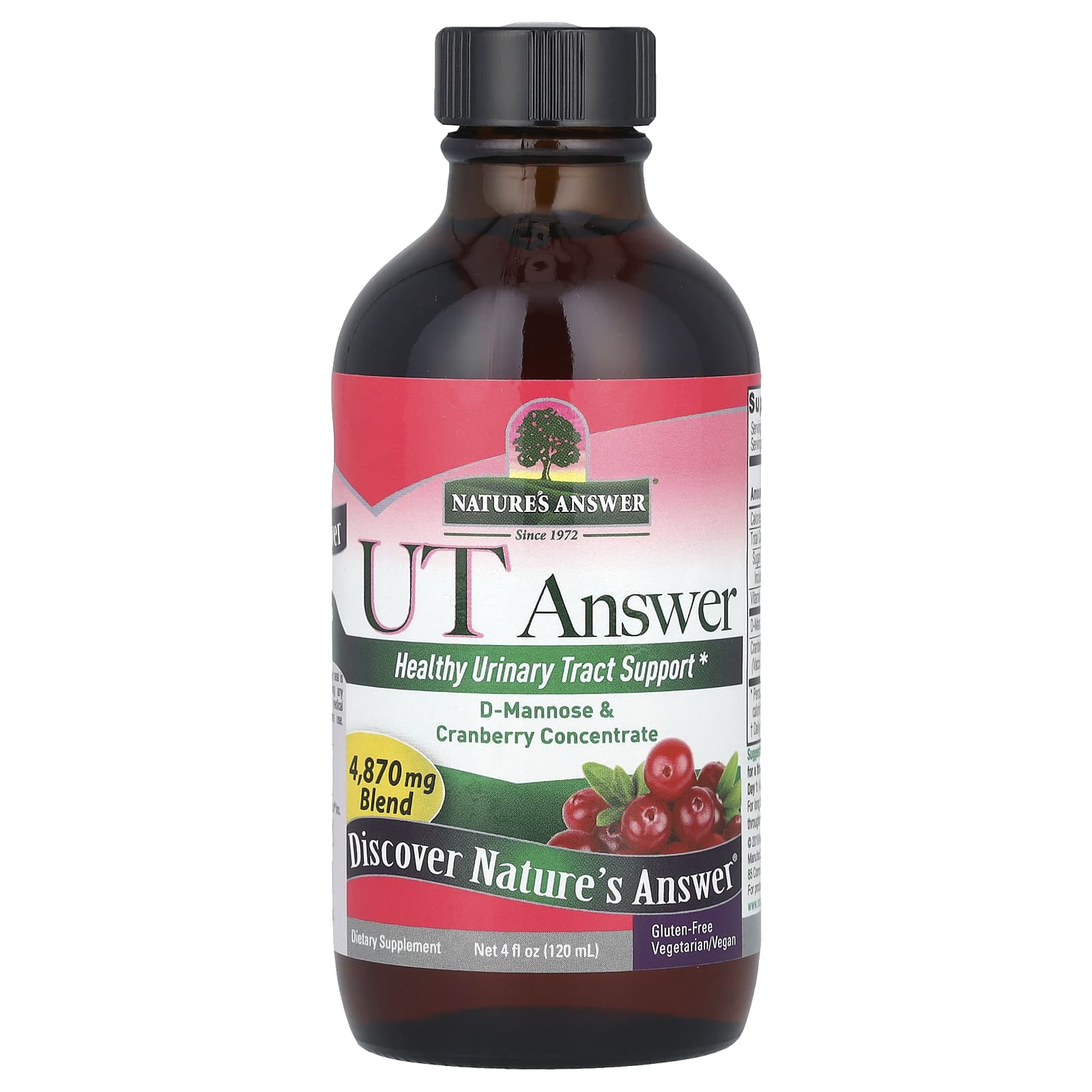 Клюква Nature's Answer UT Answer®, вкус D-Mannose & Cranberry Concentrate, 120 мл