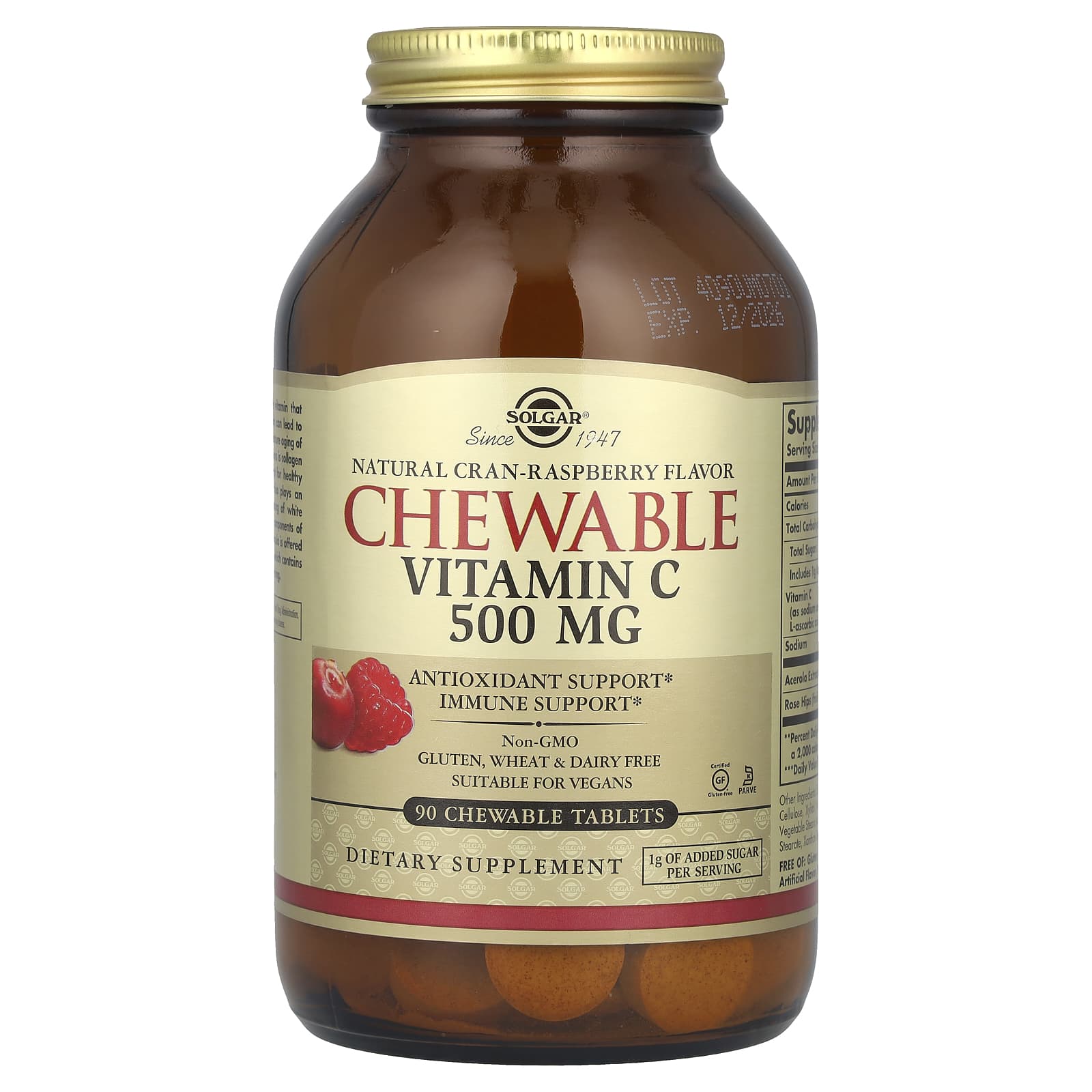 Витамин C Solgar Chewable, вкус Natural Cran-Raspberry, 500 мг, 90 жевательных таблеток