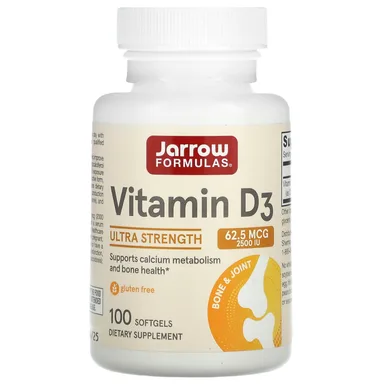 Фото товара: Витамин D3 Jarrow Formulas Ultra Strength, 62.5 мкг (2500 МЕ), 100 мягких капсул