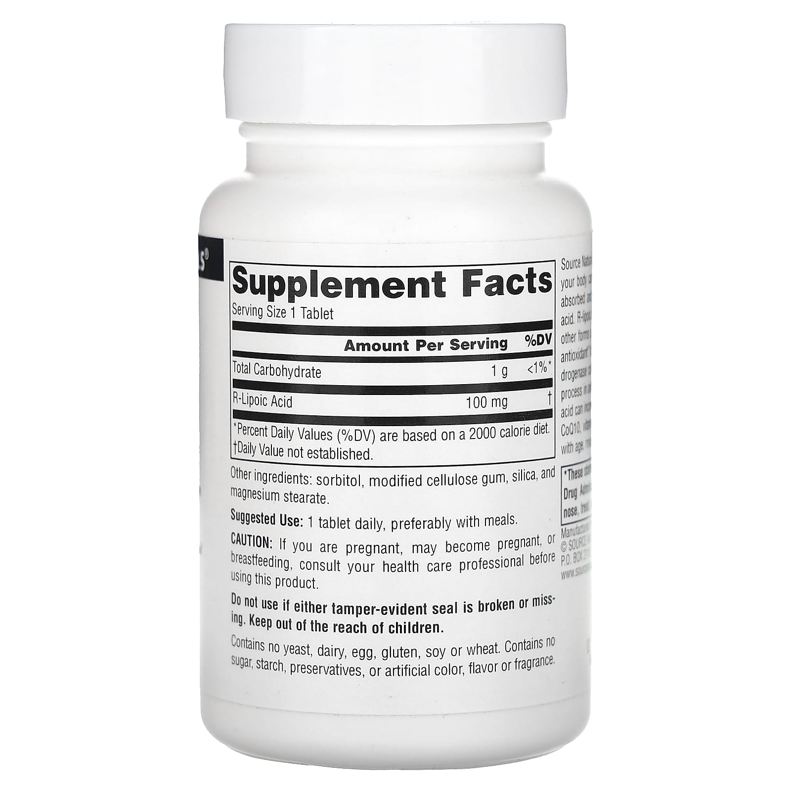 R-липоевая кислота Source Naturals R-Lipoic Acid, 100 мг, 60 таблеток — фото 2