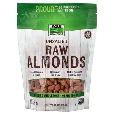 Миндаль NOW Foods Real Food Unsalted, вкус Raw Almonds, 454 г
