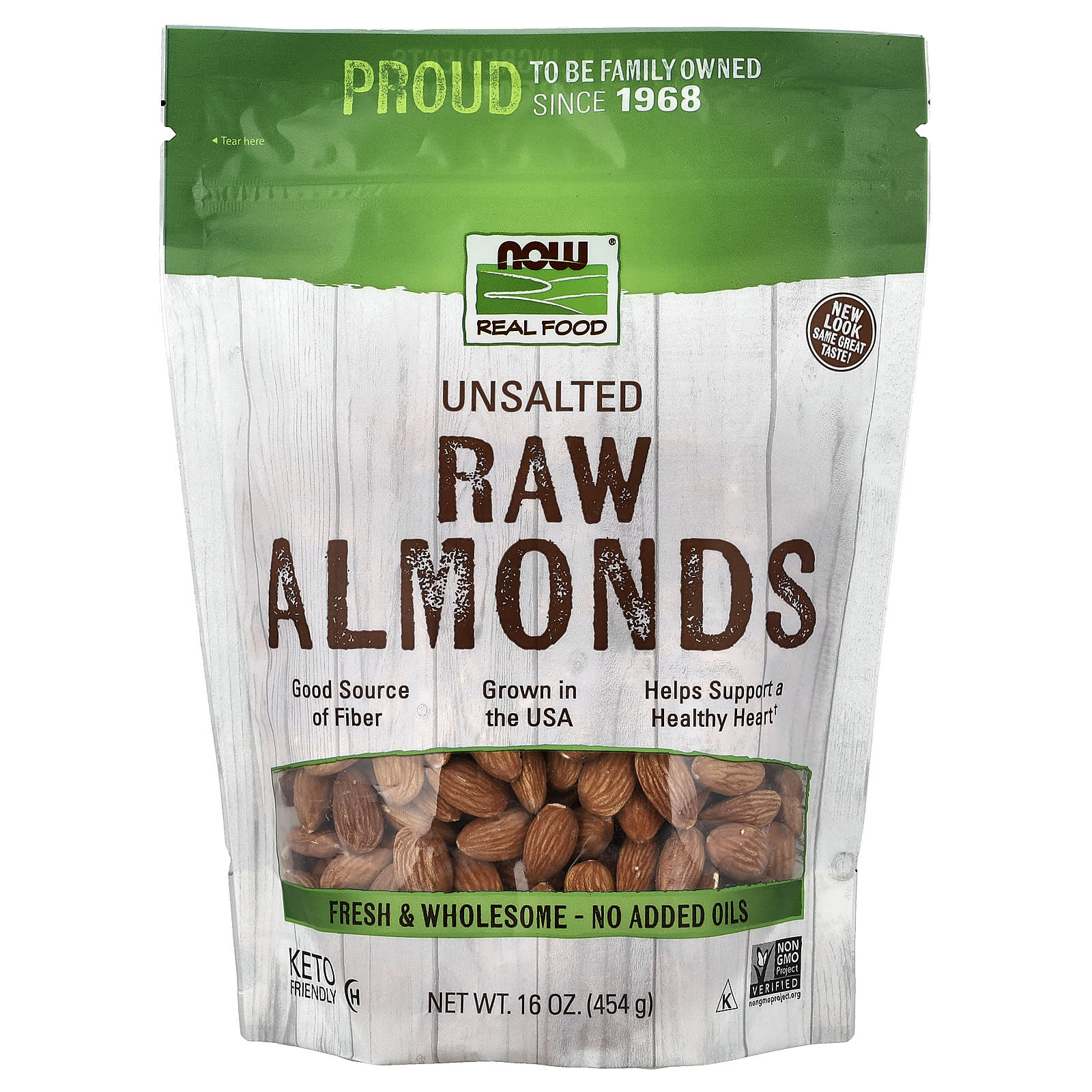Миндаль NOW Foods Real Food Unsalted, вкус Raw Almonds, 454 г