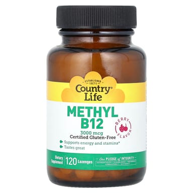 Метил B12 Country Life Methyl, вкус Berry, 3000 мкг, 120 пастилок