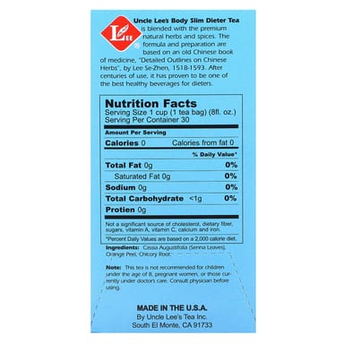 Чайные пакетики Uncle Lee's Tea Body Slim Dieter Tea Original 30, без кофеина, 60 г