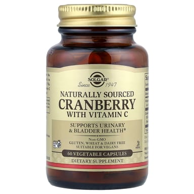 Клюква Solgar Naturally Sourced, вкус Cranberry with Vitamin C, 60 растительных капсул