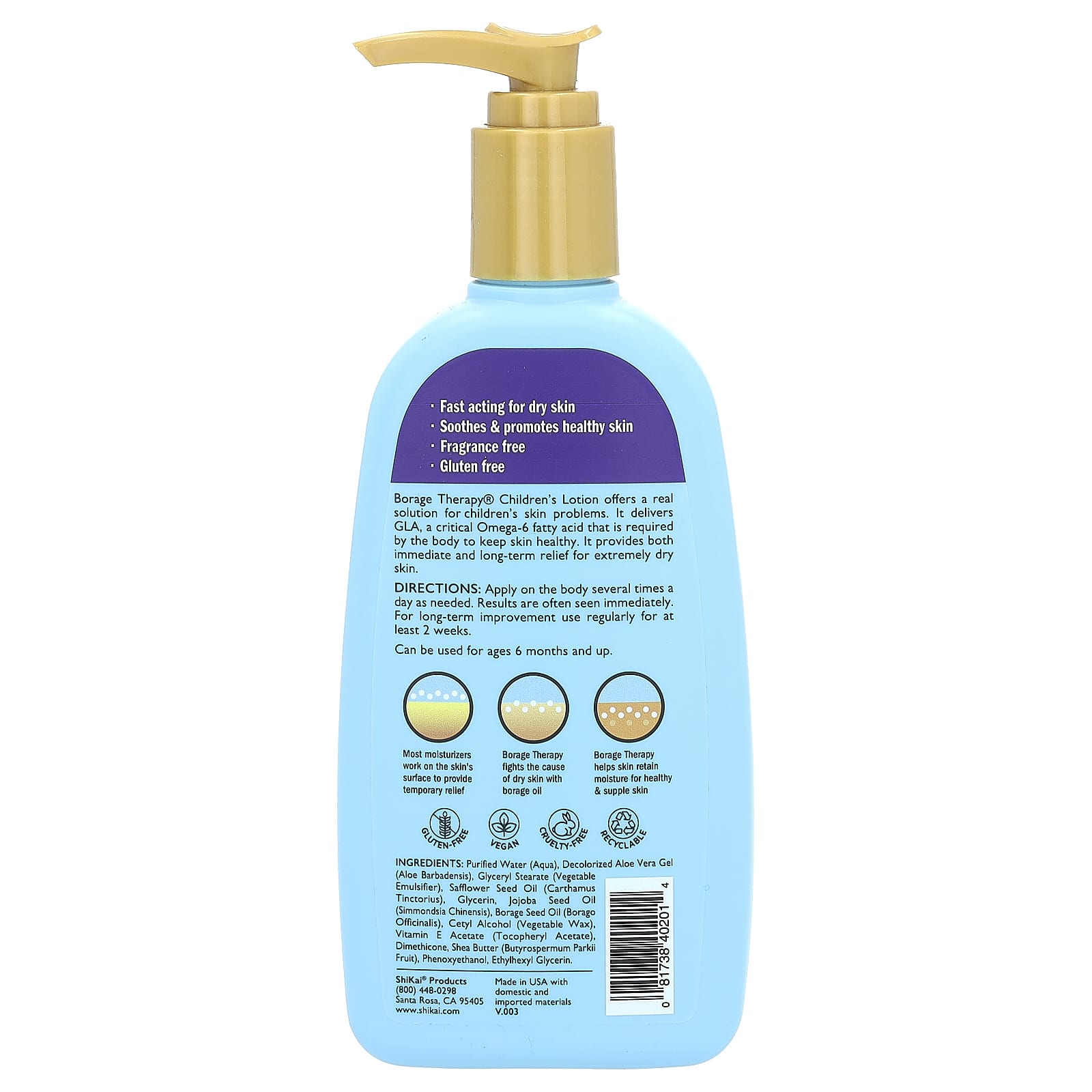Детский Shikai Borage Therapy Lotion For, для детей от 6 лет, 238 мл, лосьон — фото 2