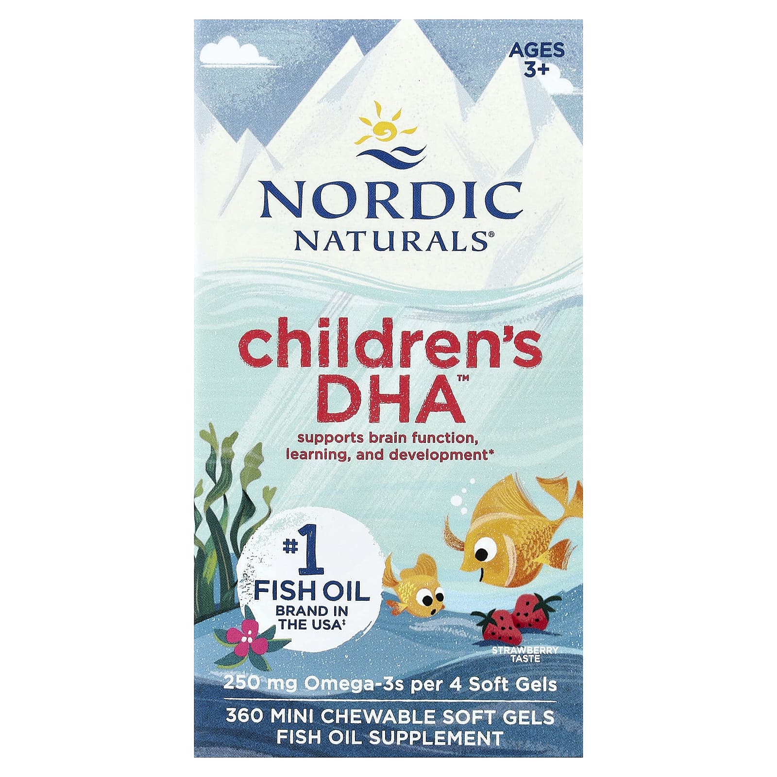 Детский Nordic Naturals DHA -6 360 Mini Chewable Soft Gels, вкус Strawberry, для детей от 3 лет, мягкие капсулы — фото 2