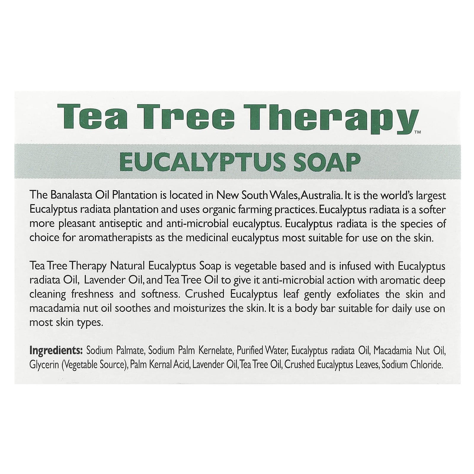 Эвкалипт Tea Tree Therapy Bar Soap, 99.2 г — фото 3