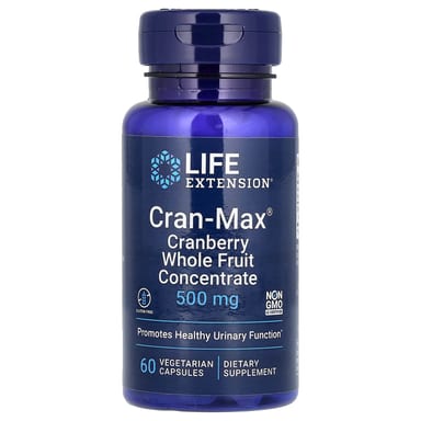 Клюква Life Extension Cran-Max, вкус Cranberry Whole Fruit Concentrate, 500 мг, 60 растительных капсул