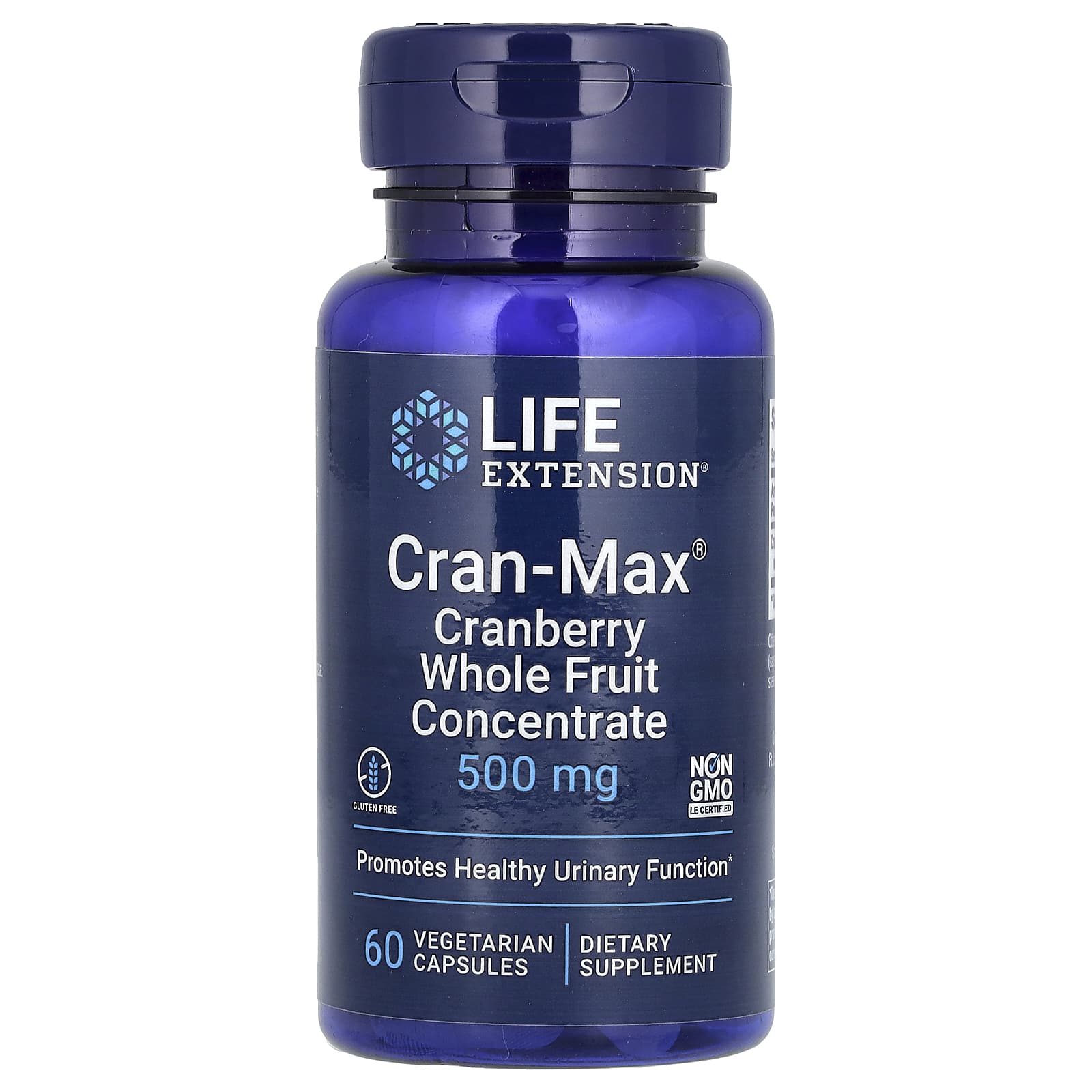 Клюква Life Extension Cran-Max, вкус Cranberry Whole Fruit Concentrate, 500 мг, 60 растительных капсул