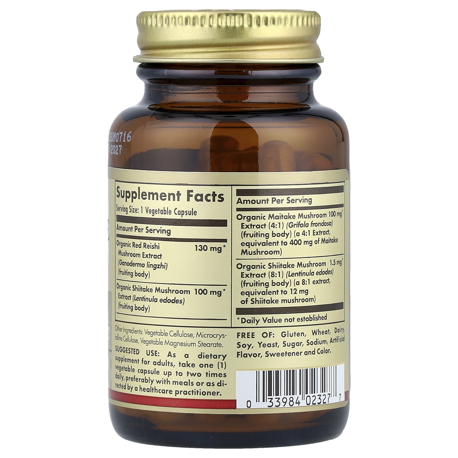 Шиитаке Solgar Reishi Maitake Mushroom Extract, 50 растительных капсул — фото 2