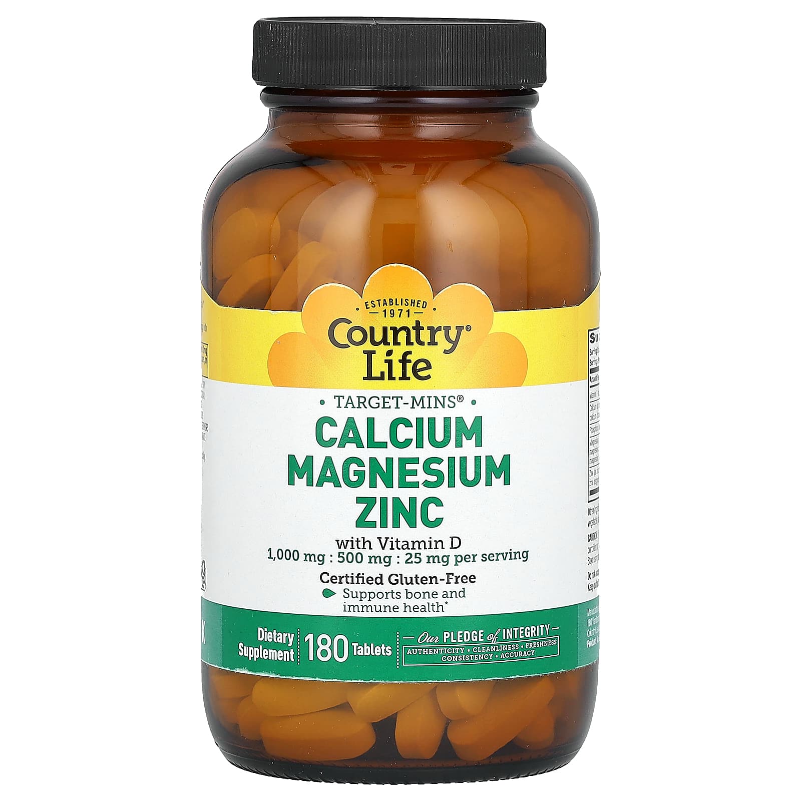 Магний Country Life Target-Mins Calcium Zinc with Vitamin D, 180 таблеток