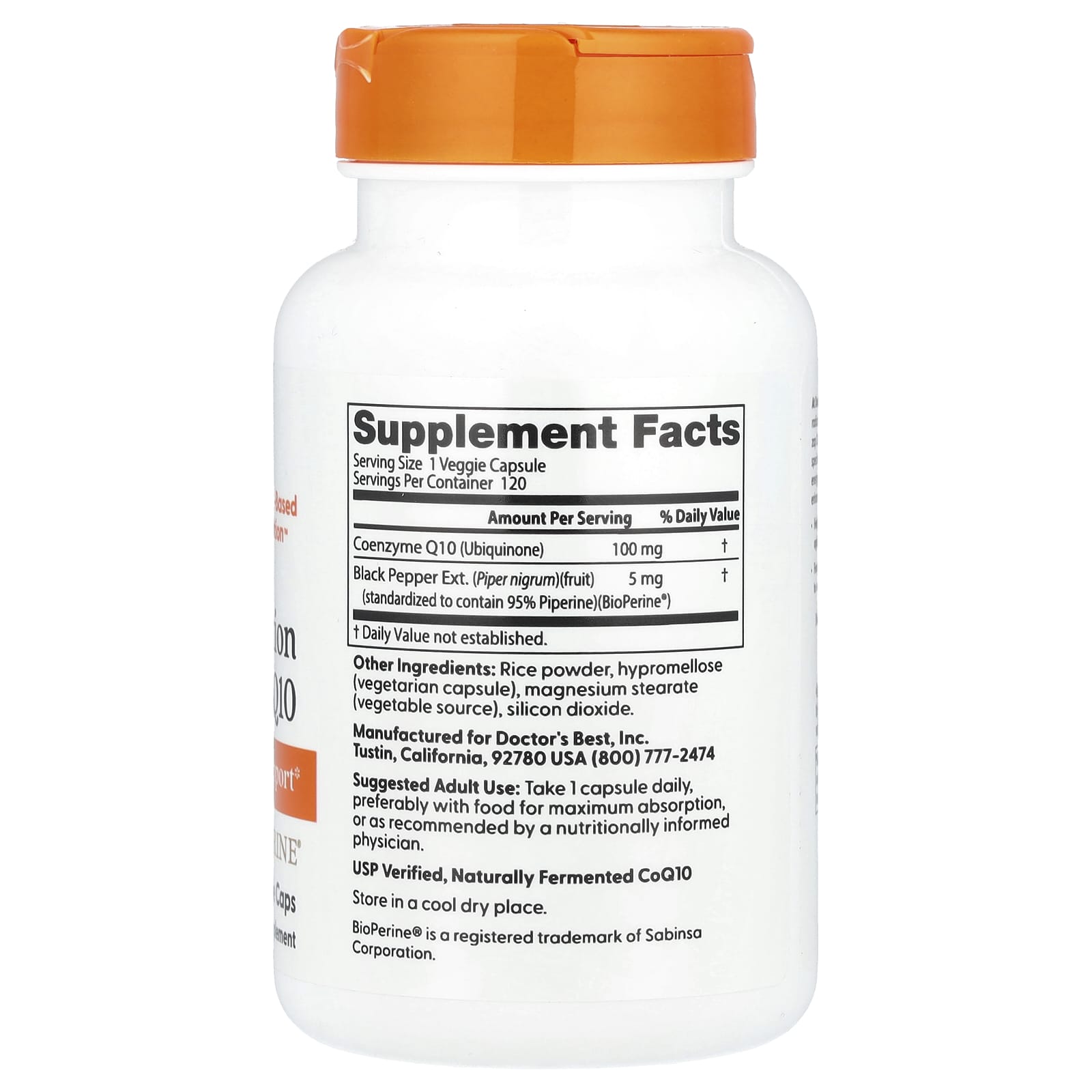 Коэнзим Q10 Doctor's Best High Absorption with BioPerine®, 100 мг, 120 растительных капсул — фото 2