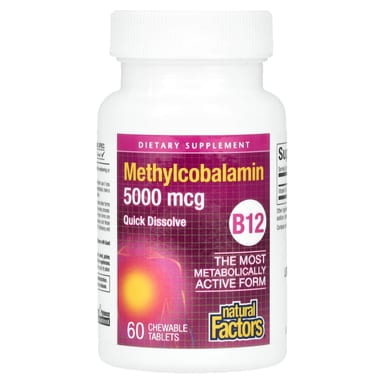 Метил B12 Natural Factors, 5000 мкг, 60 жевательных таблеток
