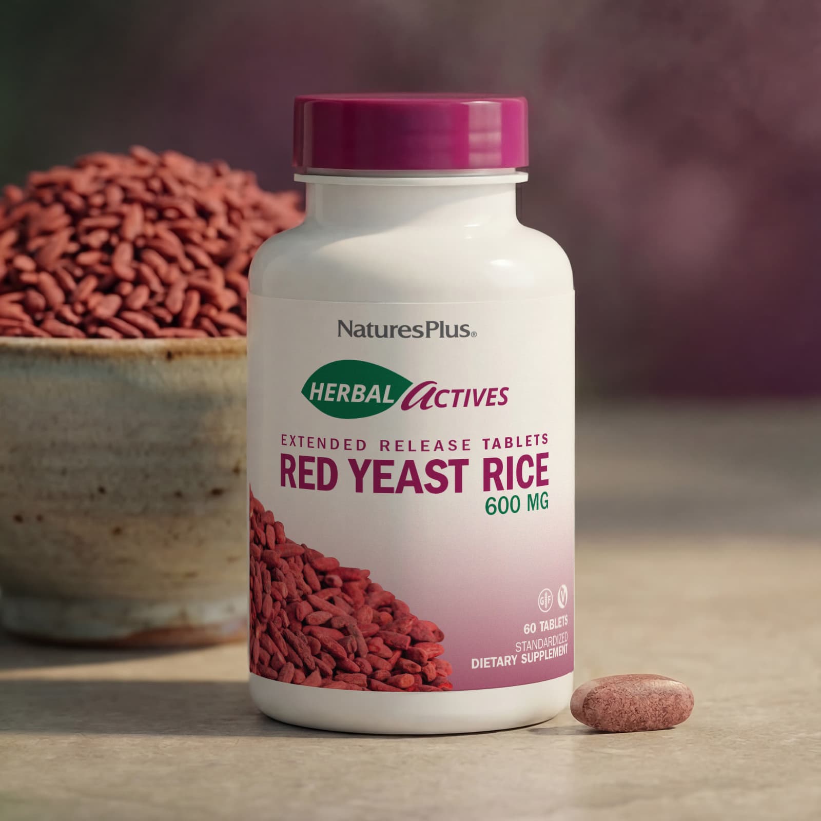 Рис NaturesPlus Herbal Actives Red Yeast, 600 мг, 60 таблеток — фото 5