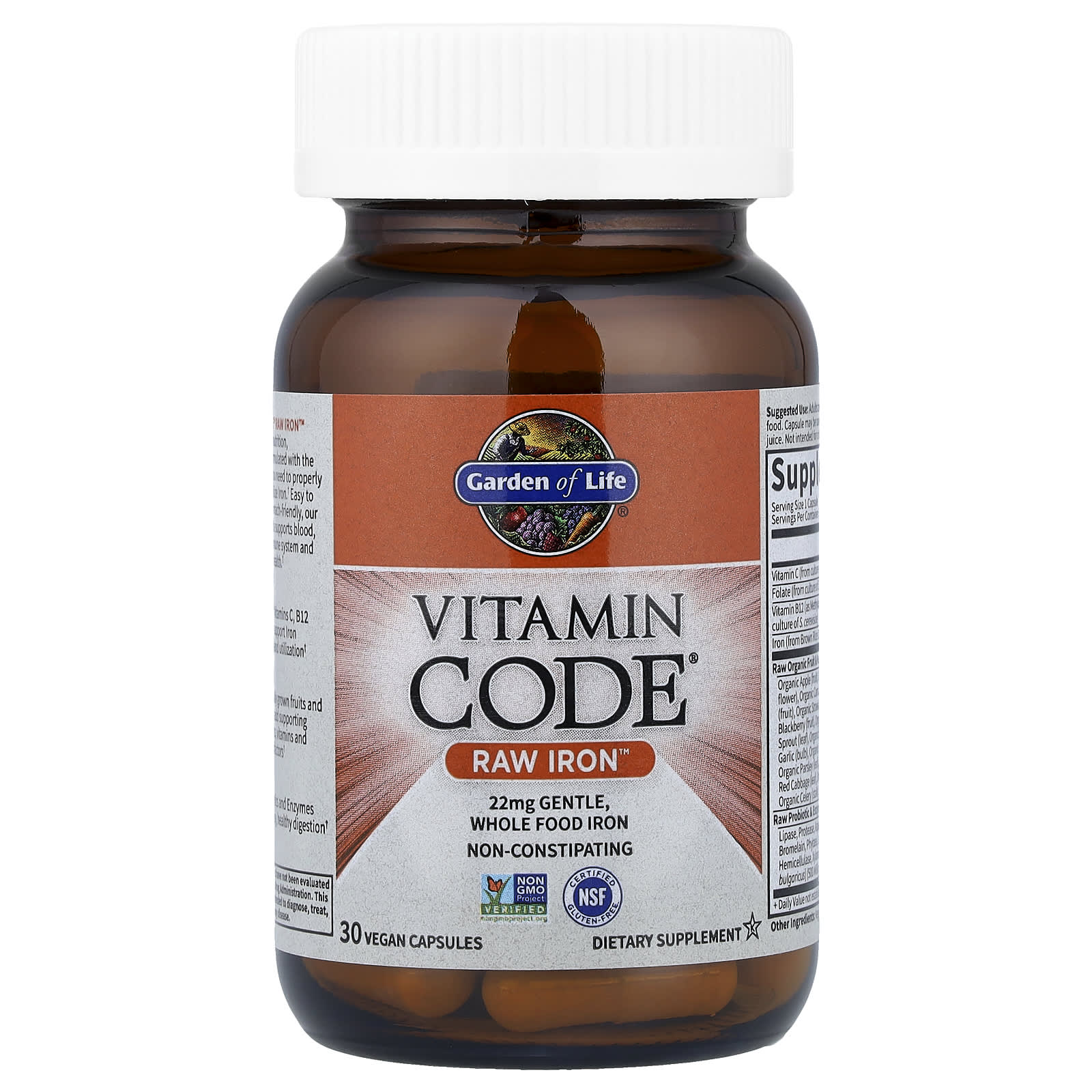 Железо Garden of Life Vitamin Code® RAW™, 30 растительных капсул