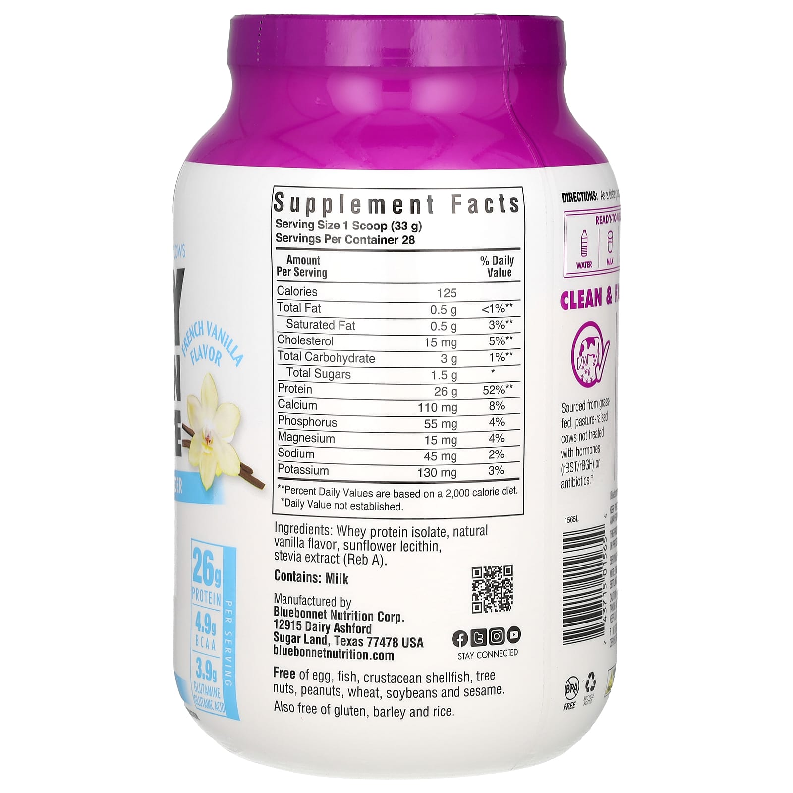 Сывороточный протеин Bluebonnet Nutrition Isolate, вкус French Vanilla, 924 г — фото 2