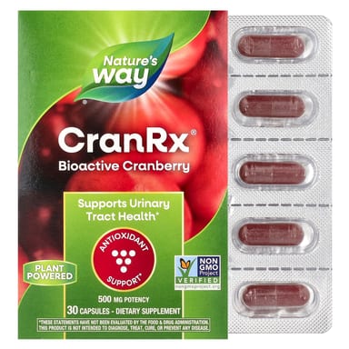 Клюква Nature's Way CranRx®, вкус Bioactive Cranberry, 500 мг, 30 капсул