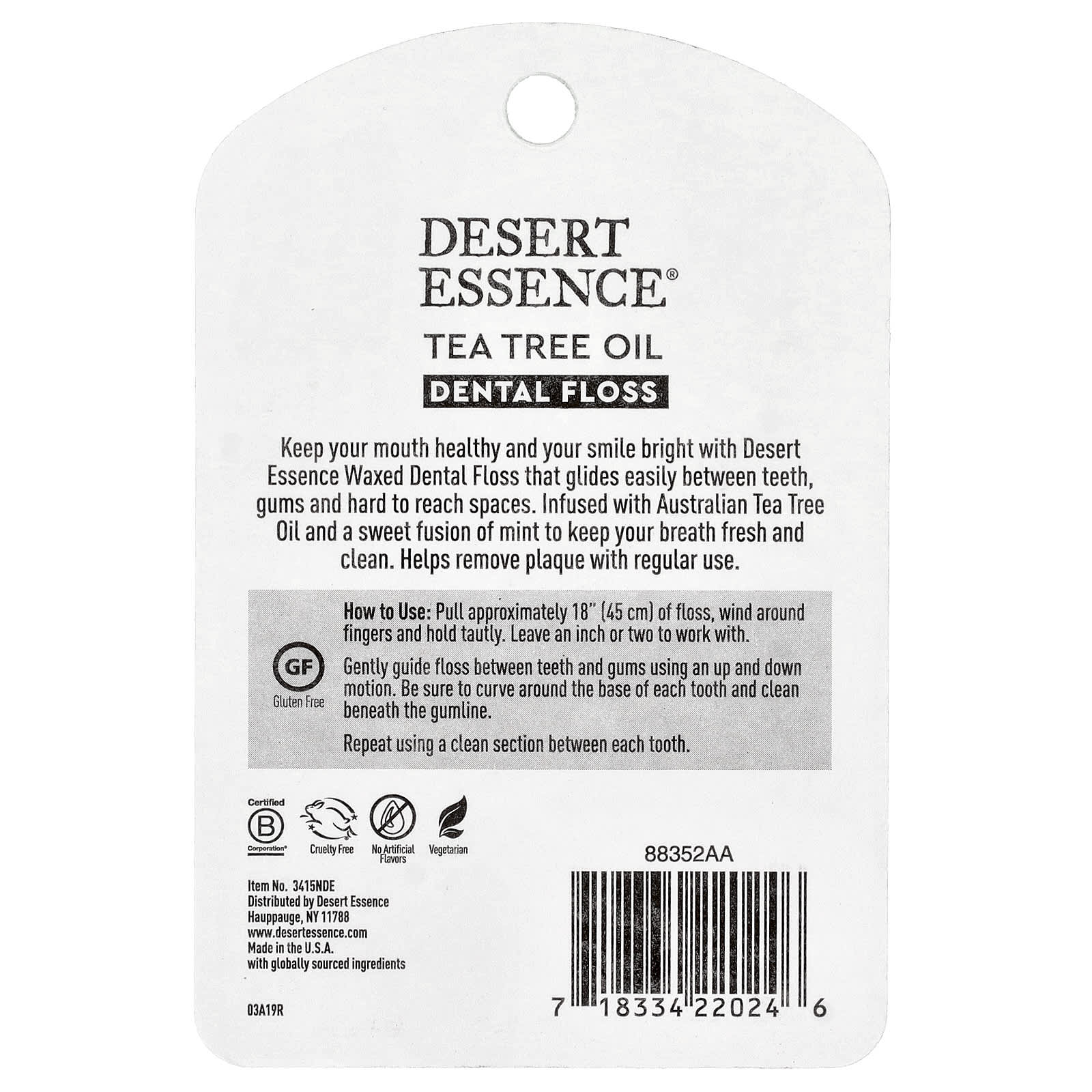 Зубная нить Desert Essence Tea Tree Oil Waxed, оттенок 50 Yds (45.7 m), масло — фото 3
